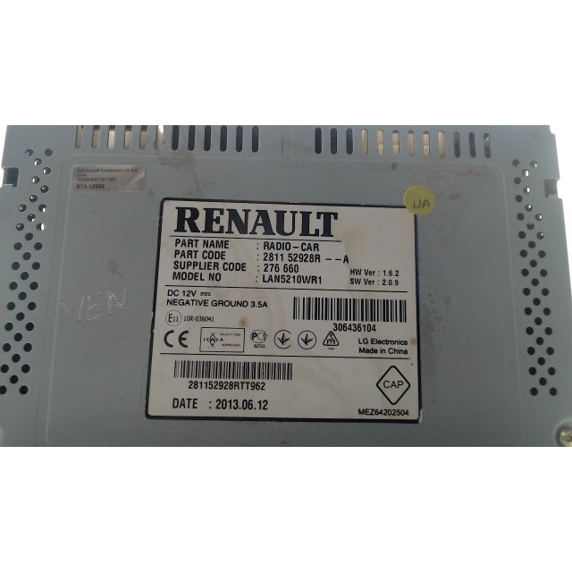 System nawigacji Renault Clio IV Estate/Grandtour (7R) (2012 - teraz) Combi 5-drs 1.5 Energy dCi 90 FAP (K9K-608(K9K-B6))
