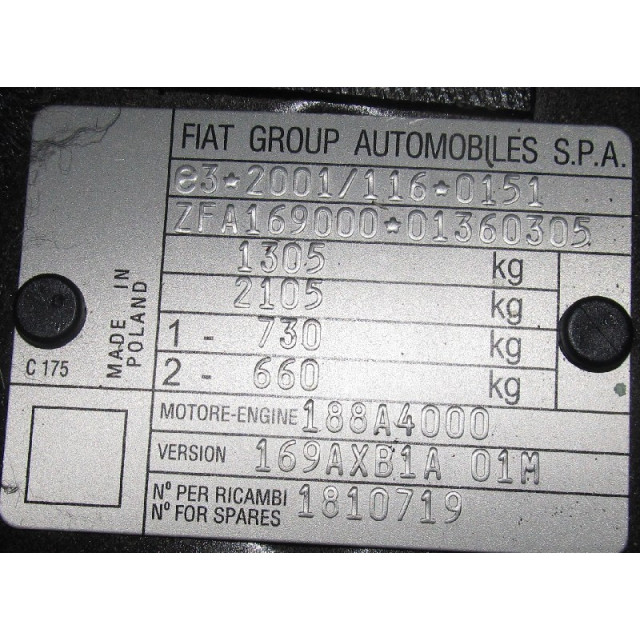 Mechanizm elektryczny centralnego zamka drzwi przednich prawych Fiat Panda (169) (2003 - 2009) Hatchback 1.2 Fire (188.A.4000)